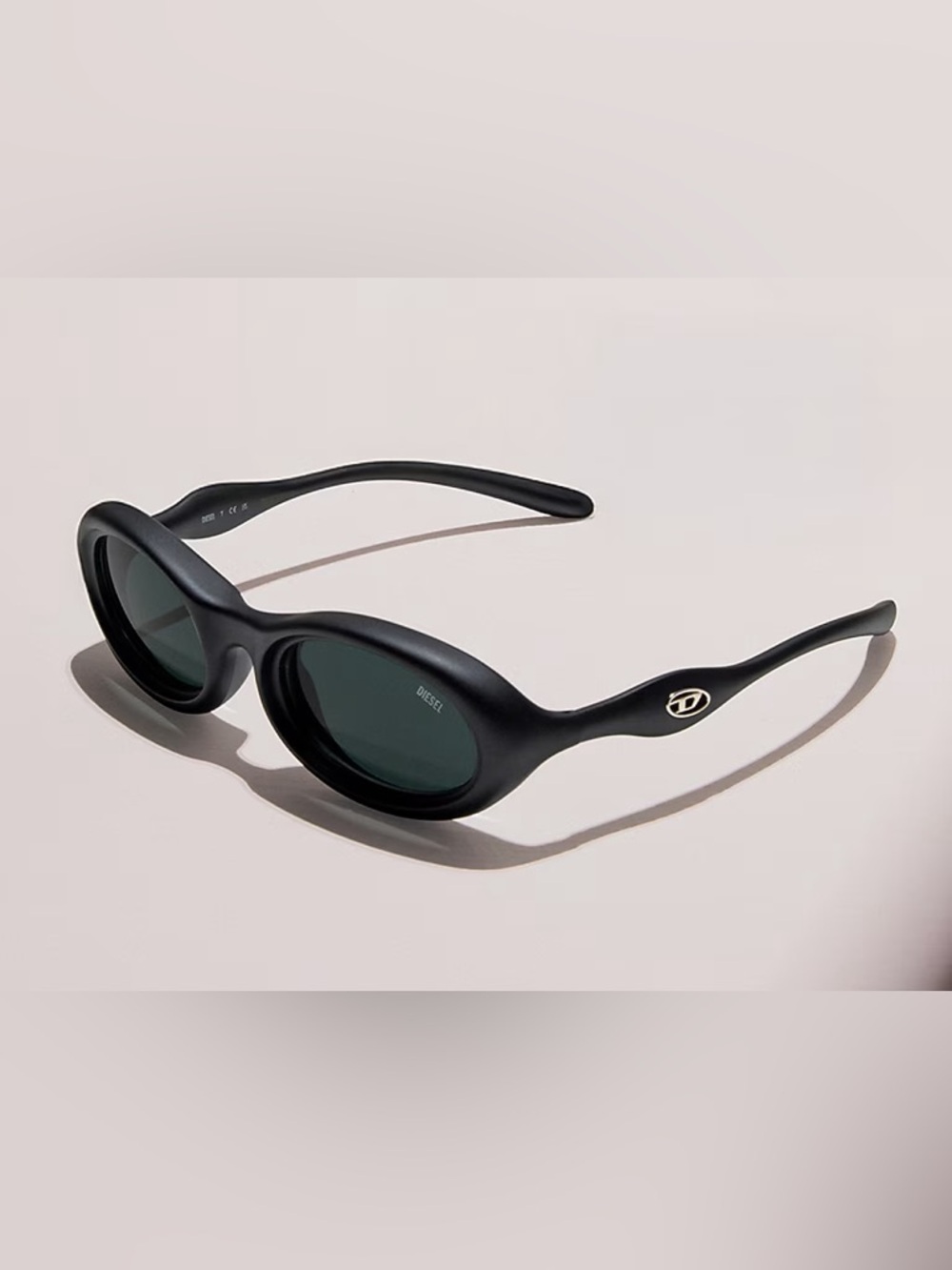 Diesel Oval Matte Black Frame Sunglasses with Dark Gray Lenses